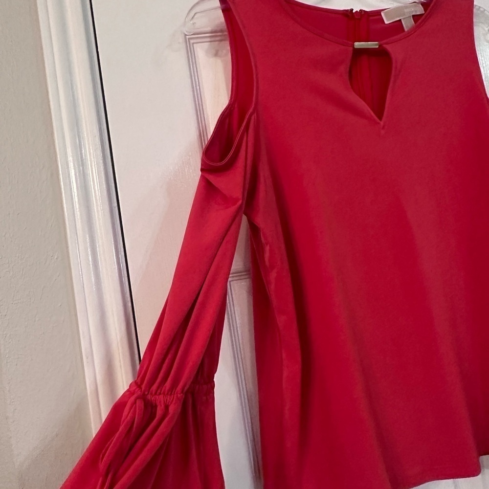 Michael Kors Vibrant Red Cold Shoulder Blouse - Picture 2 of 4
